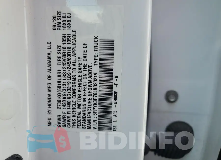 5FPYK3F76LB020219 Photo# 13