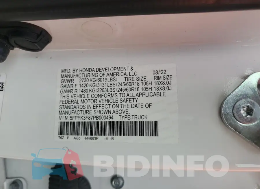 5FPYK3F87PB000494 Photo# 12
