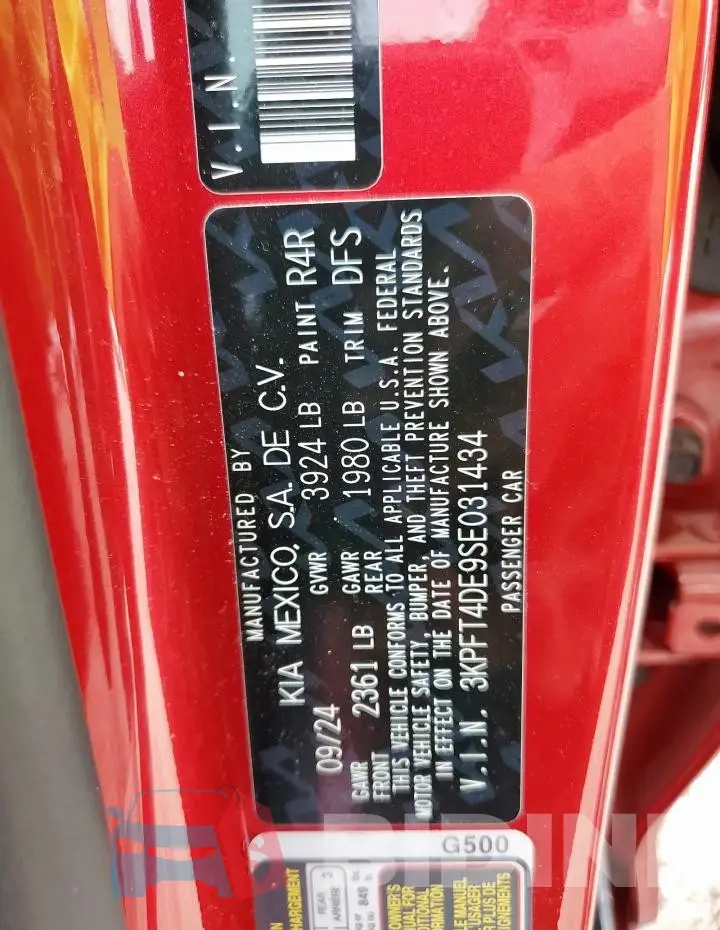 3KPFT4DE9SE031434 Photo# 13