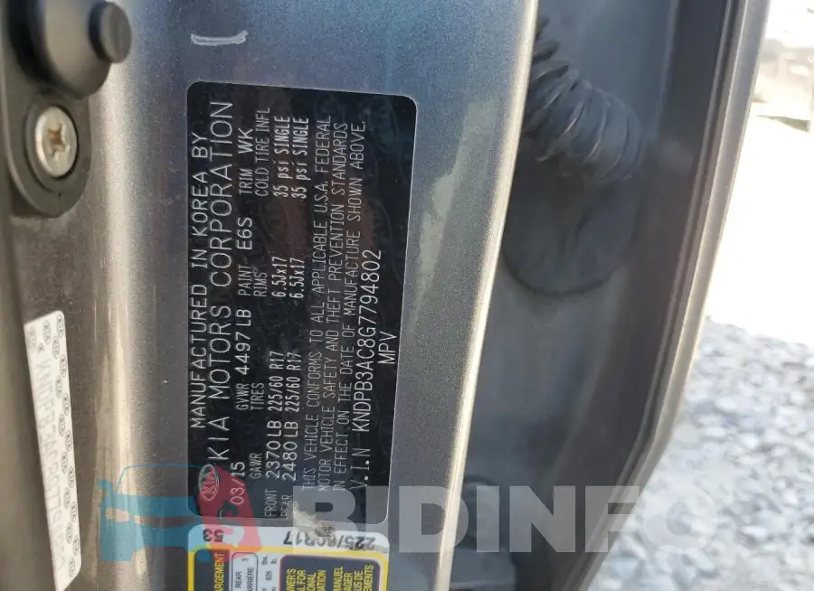 KNDPB3AC8G7794802 Photo# 13
