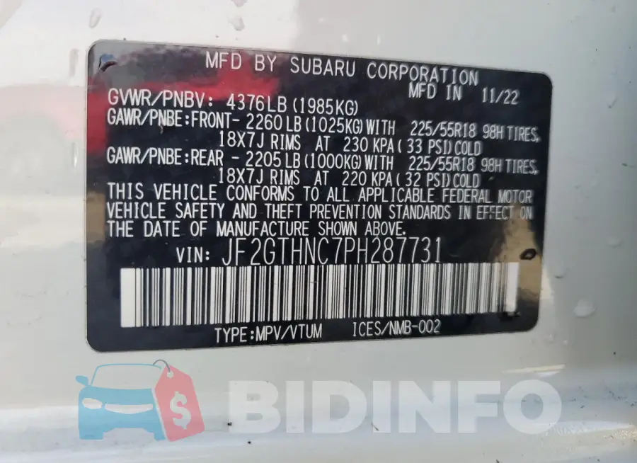 JF2GTHNC7PH287731 Photo# 14