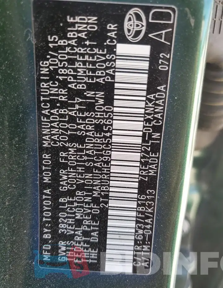 2T1BURHE9GC545650 Photo# 12