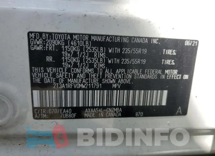 2T3A1RFV0MW211791 Photo# 13