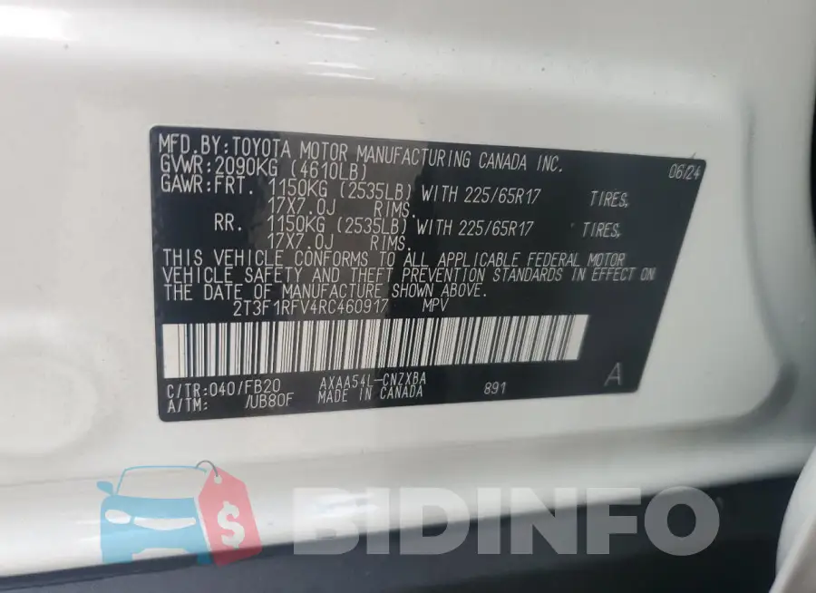 2T3F1RFV4RC460917 Photo# 13