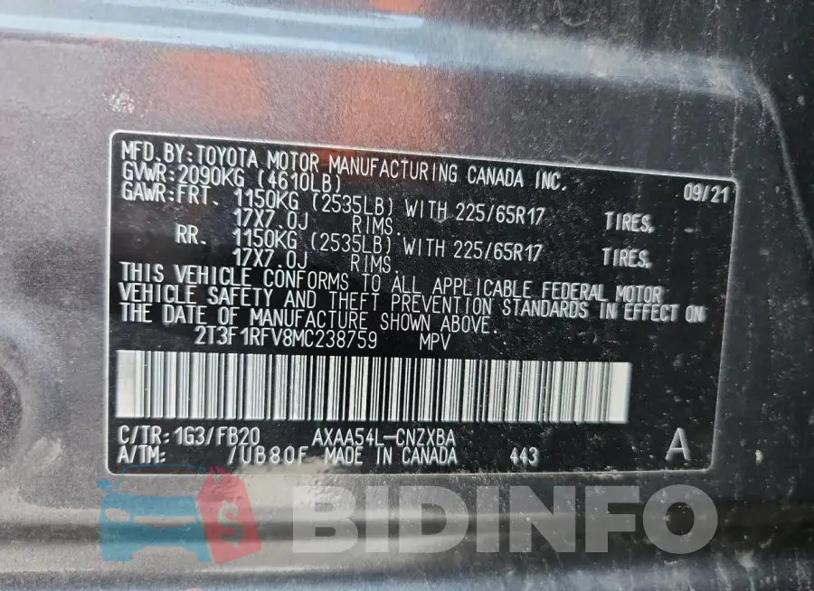 2T3F1RFV8MC238759 Photo# 13