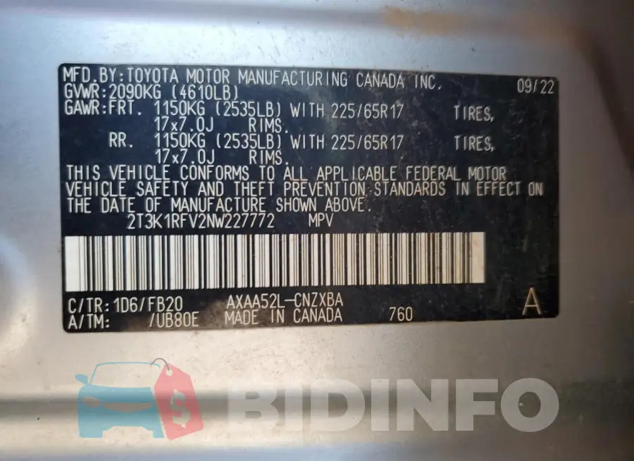 2T3K1RFV2NW227772 Photo# 13