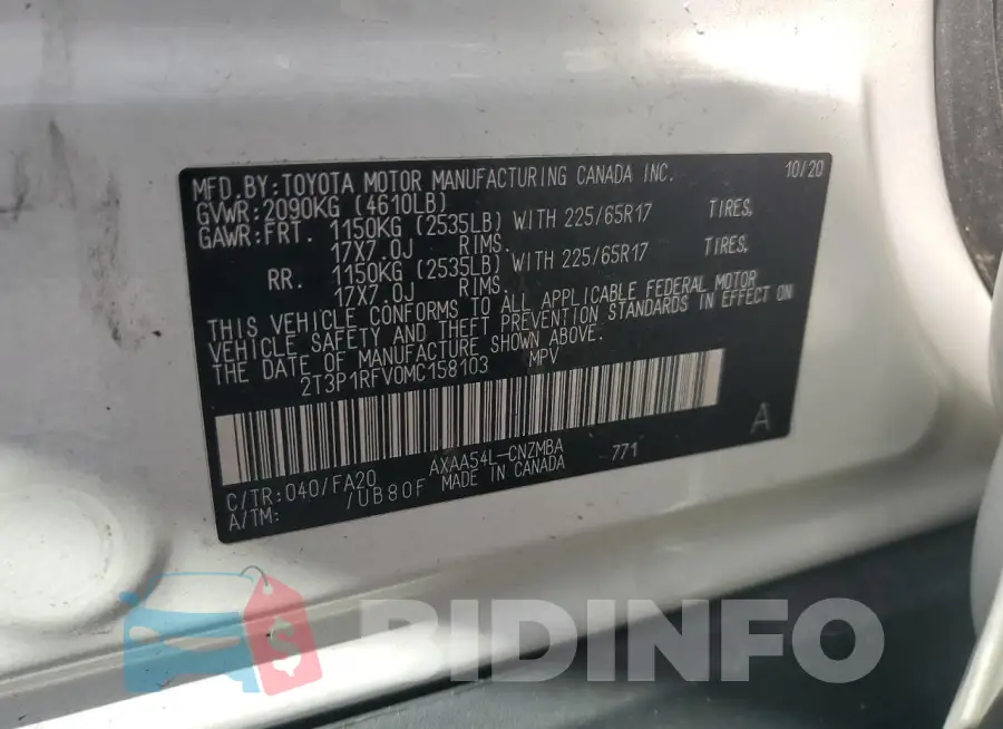 2T3P1RFV0MC158103 Photo# 13