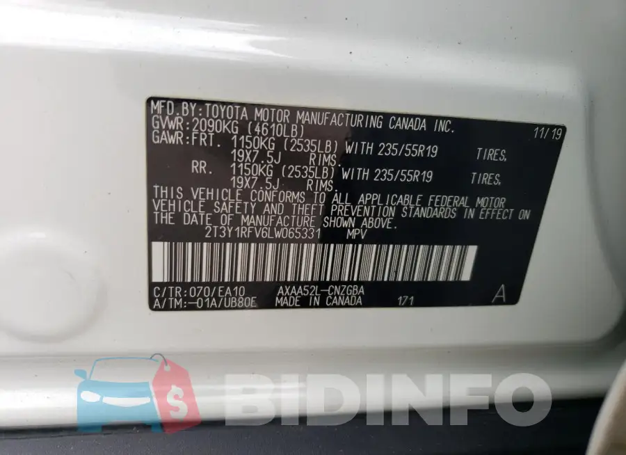 2T3Y1RFV6LW065331 Photo# 13