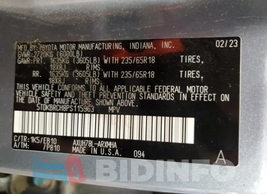 5TDKBRCH8PS115963 Photo# 14