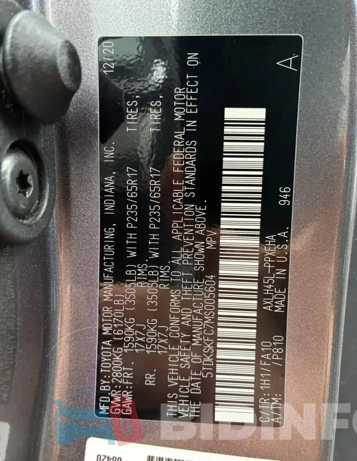 5TDKSKFC7MS005604 Photo# 10