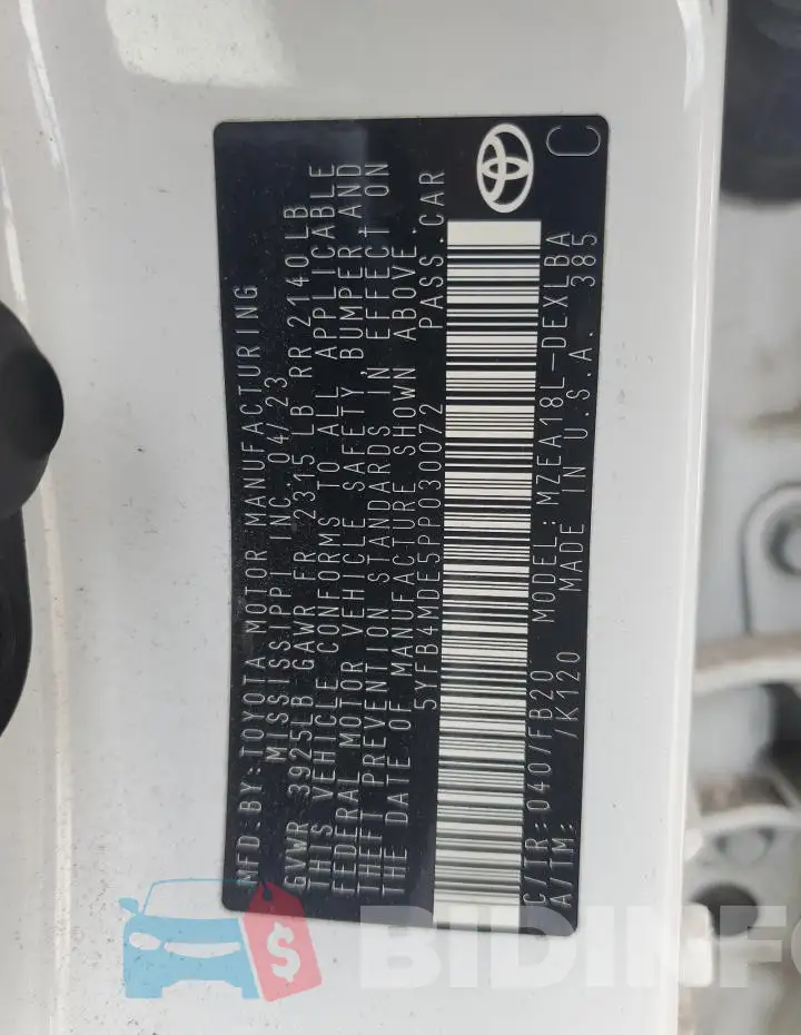 5YFB4MDE5PP030072 Photo# 12
