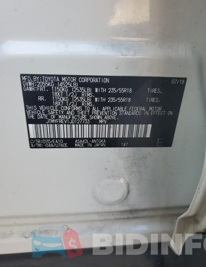 JTMYFREV1JD127733 Photo# 13