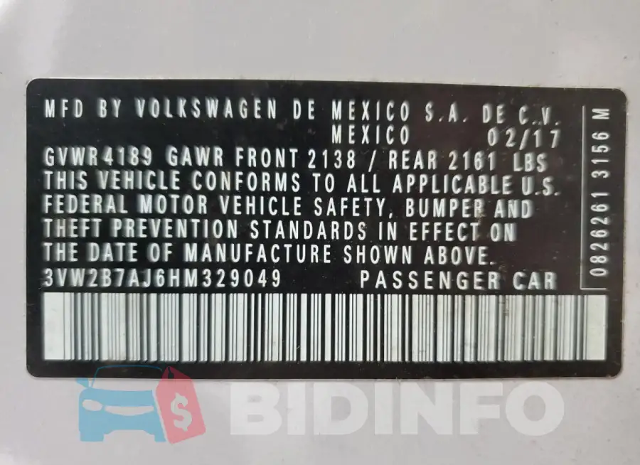 3VW2B7AJ6HM329049 Photo# 12
