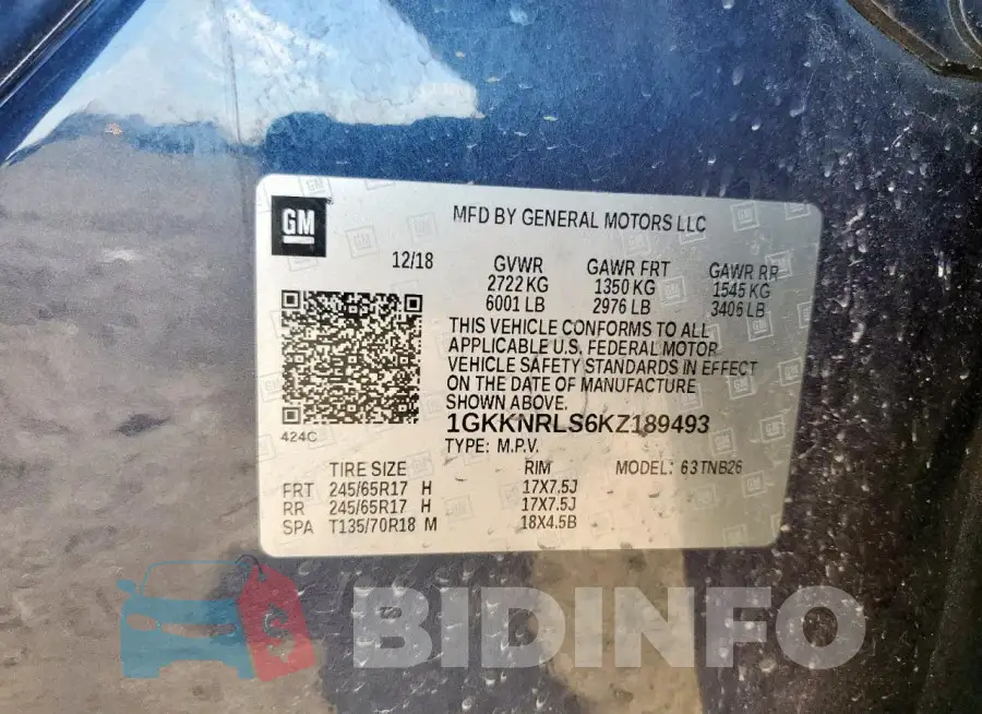 1GKKNRLS6KZ189493 Photo# 14