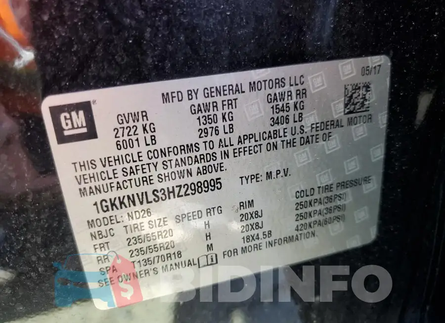 1GKKNVLS3HZ298995 Photo# 13