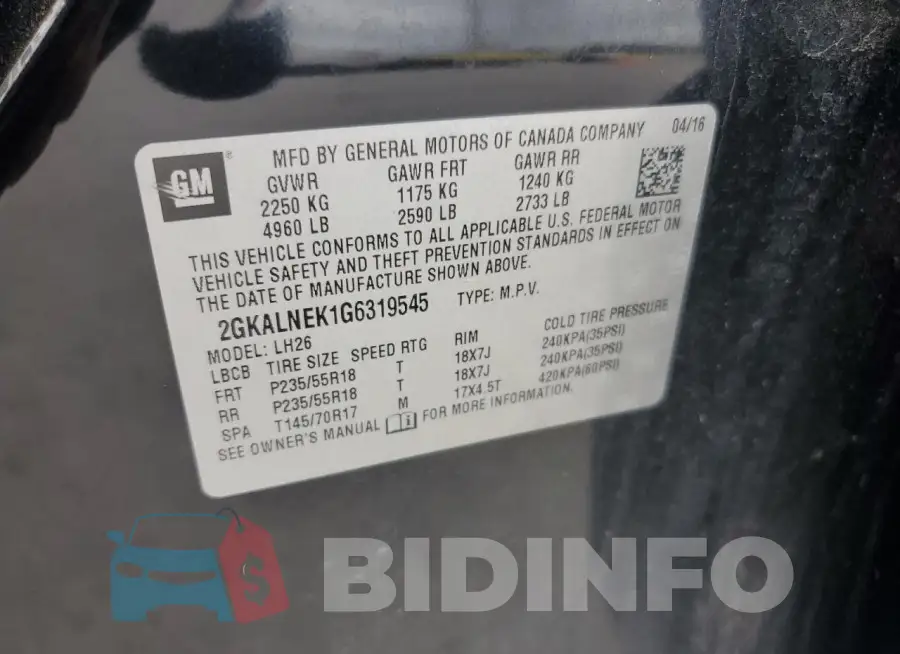 2GKALNEK1G6319545 Photo# 14