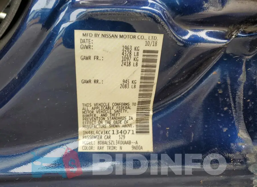 1N4BL4CV3KC134071 Photo# 12