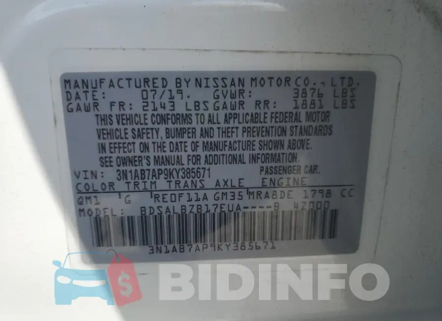 3N1AB7AP9KY385671 Photo# 12