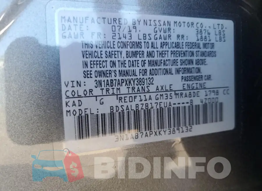 3N1AB7APXKY389132 Photo# 12