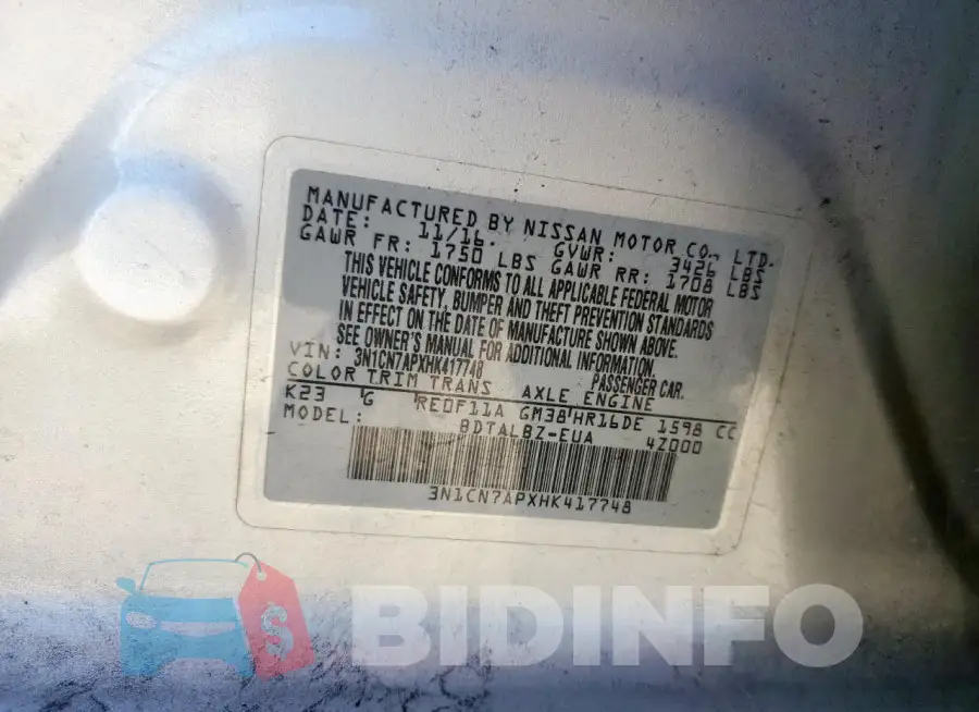 3N1CN7APXHK417748 Photo# 12