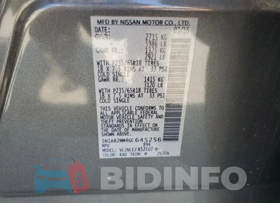 5N1AR2MM4GC645256 Photo# 13