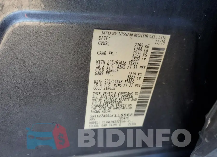 5N1AZ2AS6LN118868 Photo# 14