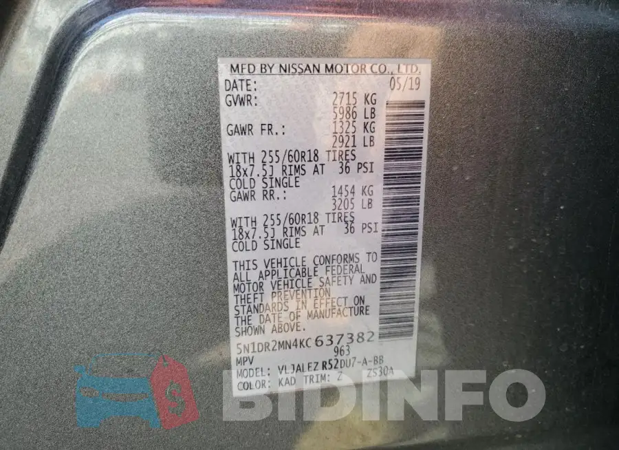 5N1DR2MN4KC637382 Photo# 13