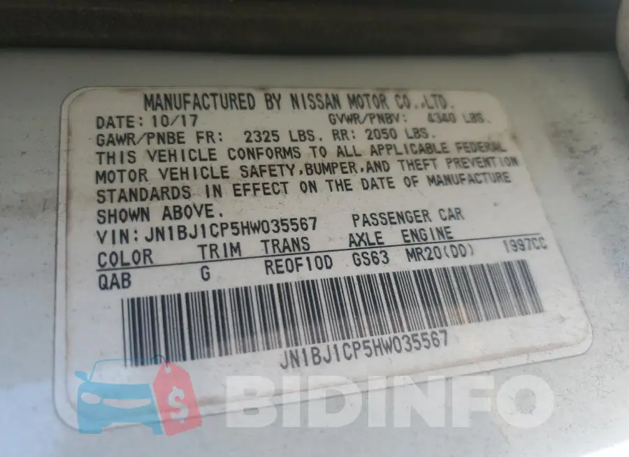 JN1BJ1CP5HW035567 Photo# 13