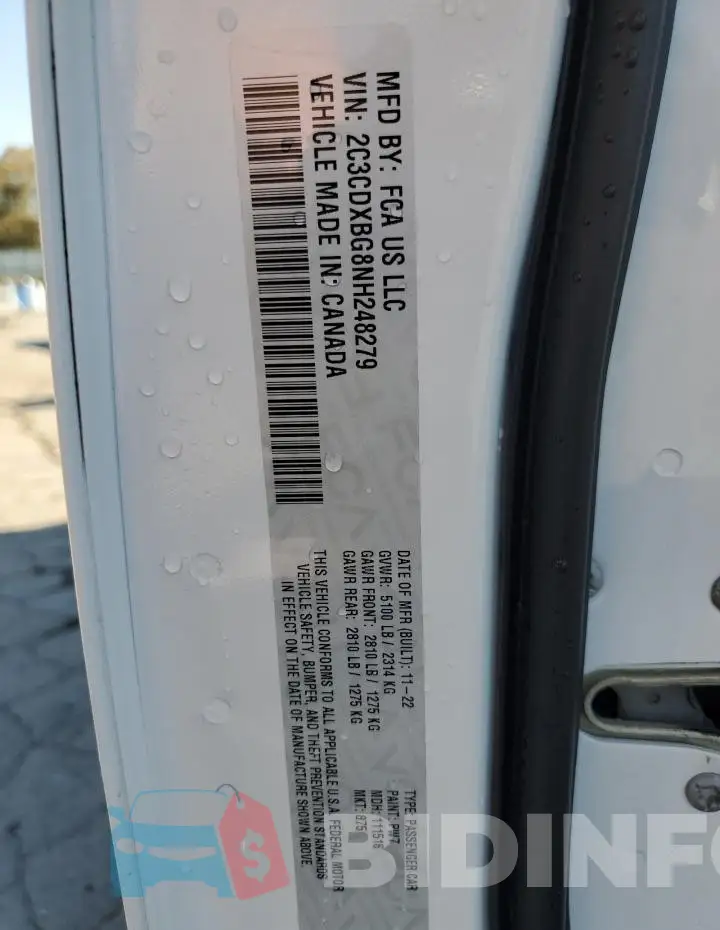 2C3CDXBG8NH248279 Photo# 12