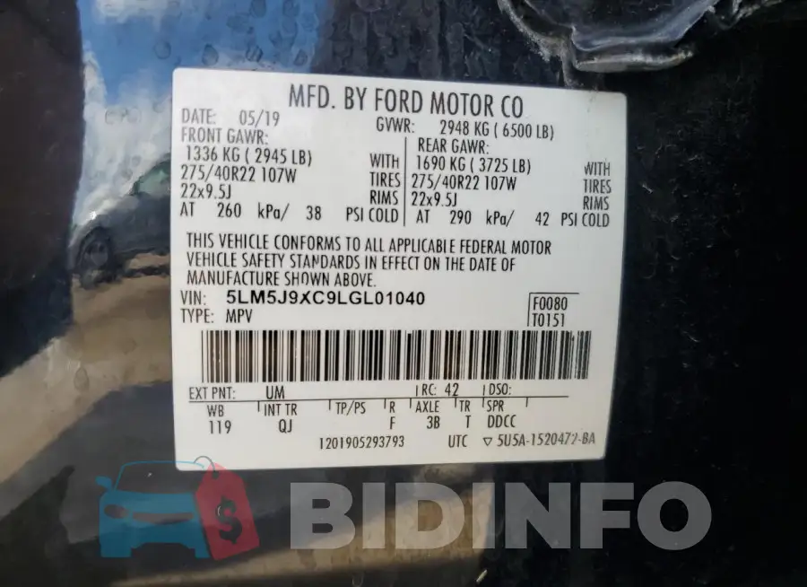 5LM5J9XC9LGL01040 Photo# 14