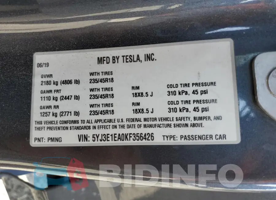 5YJ3E1EA0KF356426 Photo# 13