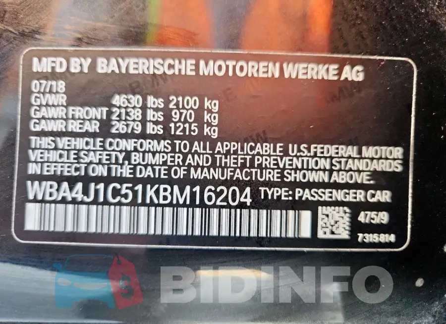 WBA4J1C51KBM16204 Photo# 12