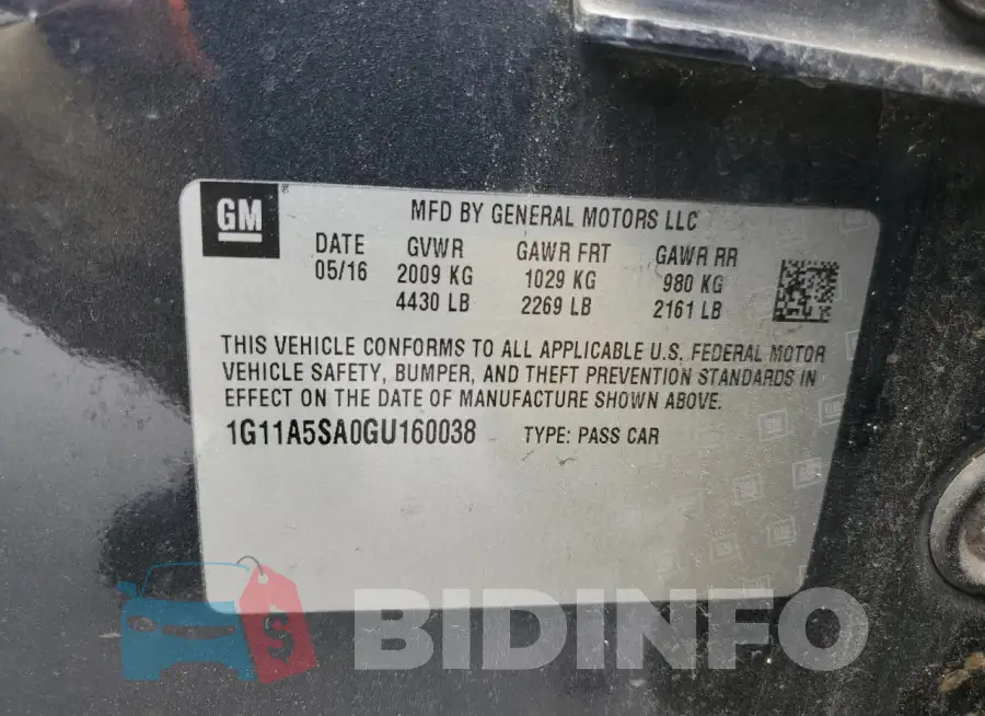 1G11A5SA0GU160038 Photo# 12