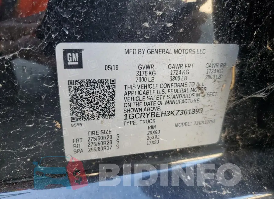 1GCRYBEH3KZ361893 Photo# 12