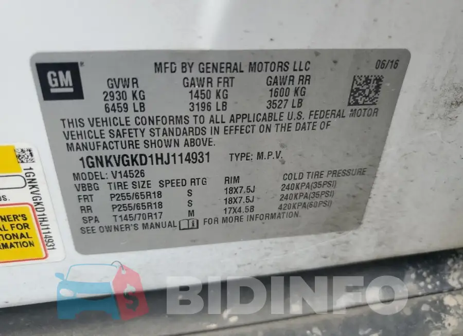 1GNKVGKD1HJ114931 Photo# 13