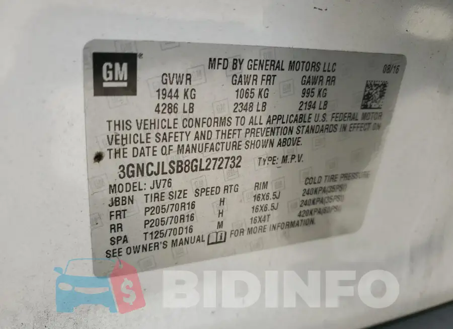 3GNCJLSB8GL272732 Photo# 13