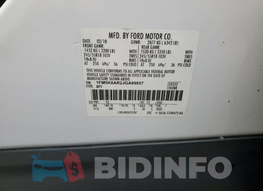 1FM5K8AR2JGA89957 Photo# 13
