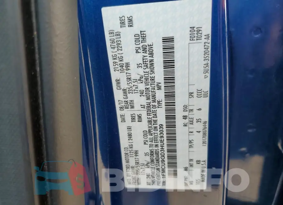 1FMCU9GD3HUE93039 Photo# 13