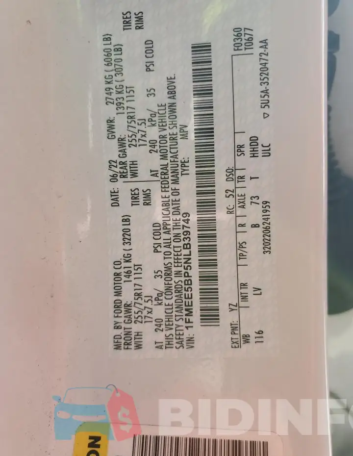 1FMEE5BP5NLB39749 Photo# 13