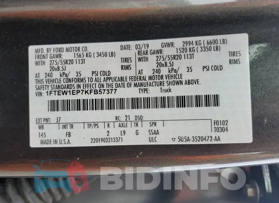 1FTEW1EP7KFB57377 Photo# 12