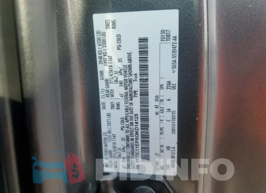 1FTEX1EP5GKD14125 Photo# 12