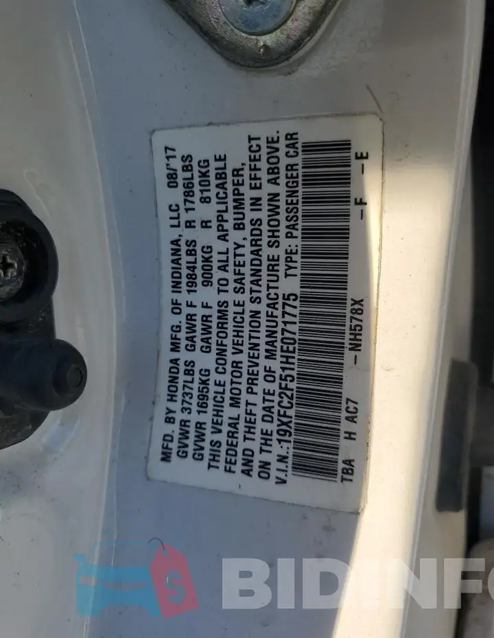 19XFC2F51HE071775 Photo# 12