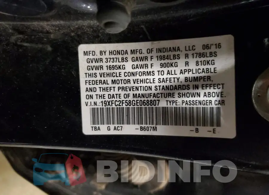 19XFC2F58GE068807 Photo# 12