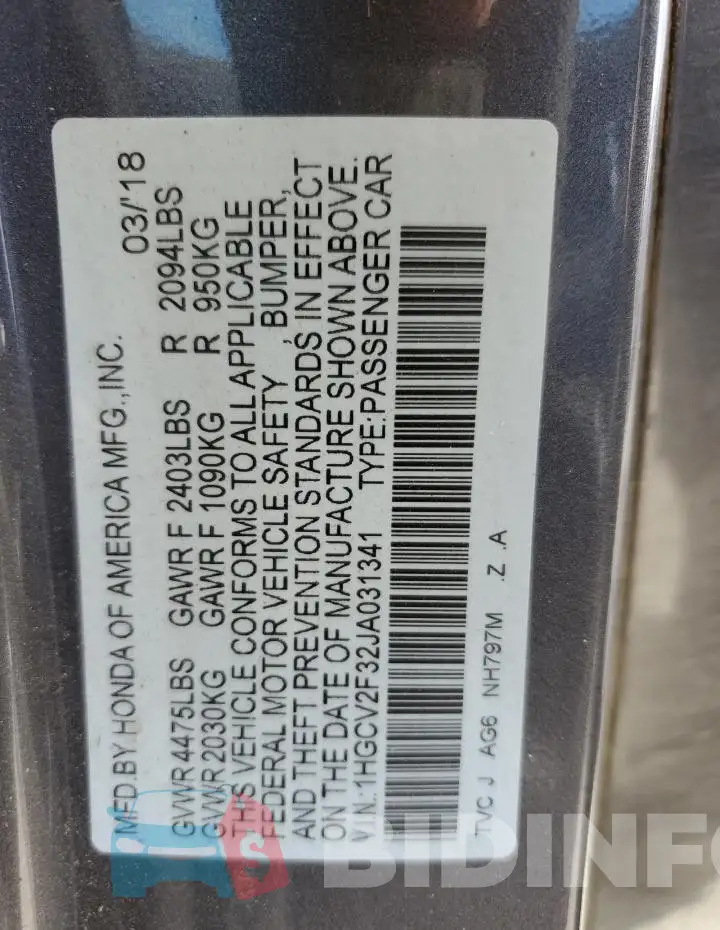 1HGCV2F32JA031341 Photo# 12