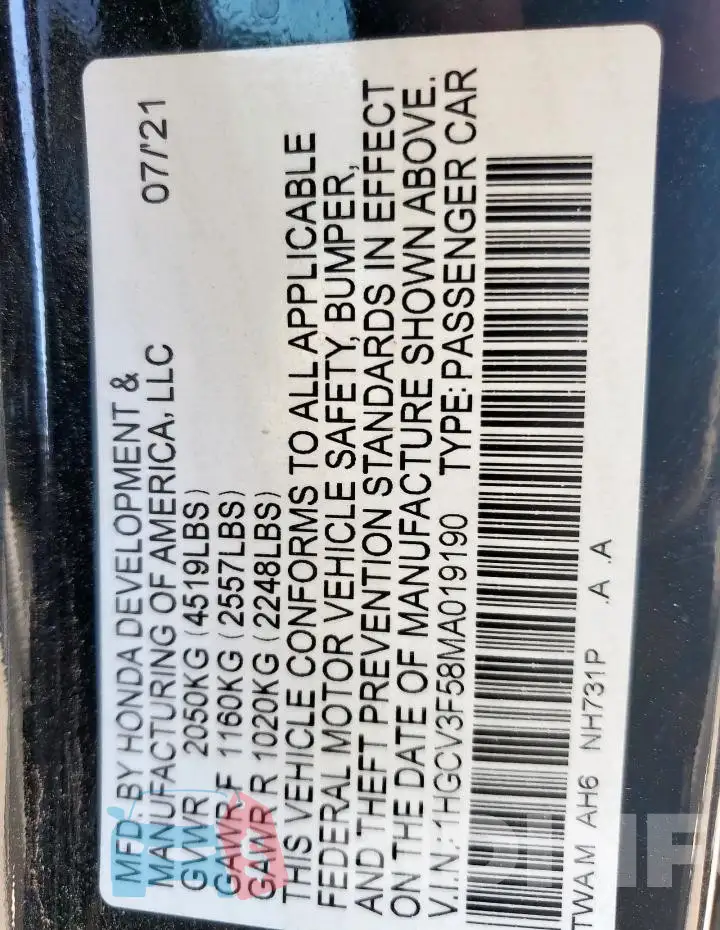 1HGCV3F58MA019190 Photo# 12
