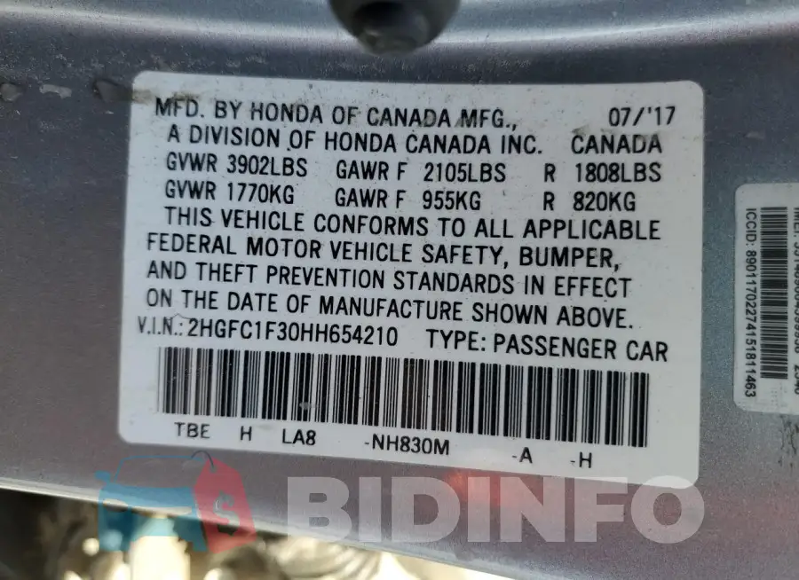 2HGFC1F30HH654210 Photo# 12