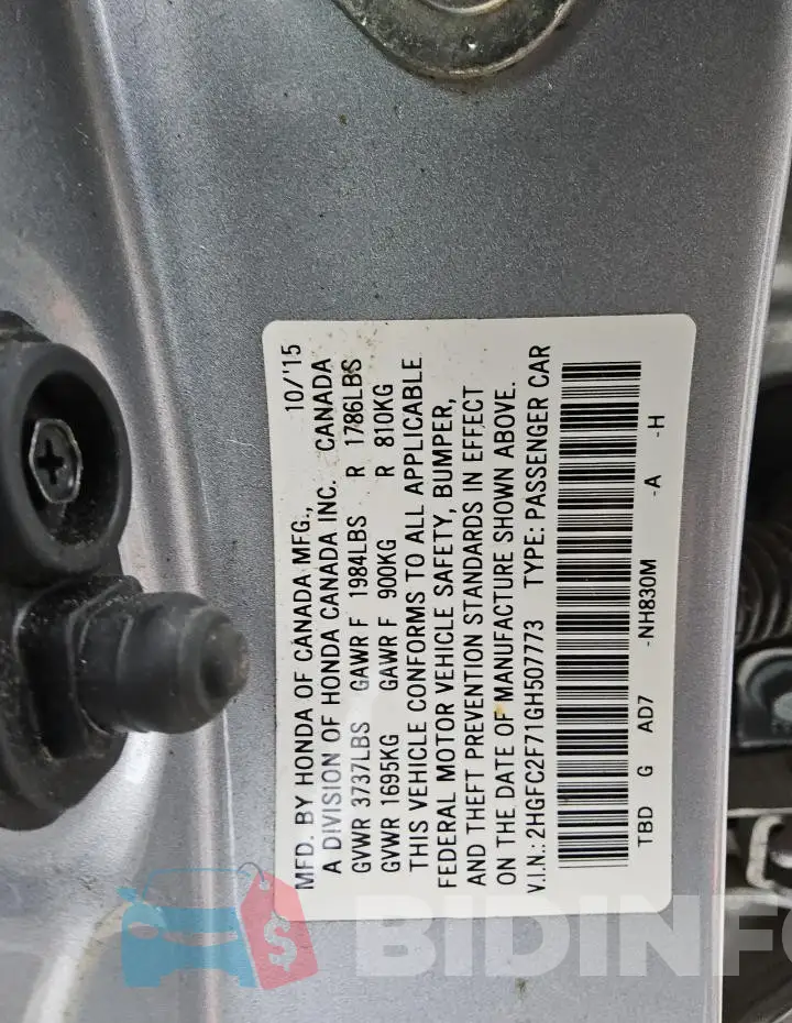 2HGFC2F71GH507773 Photo# 12