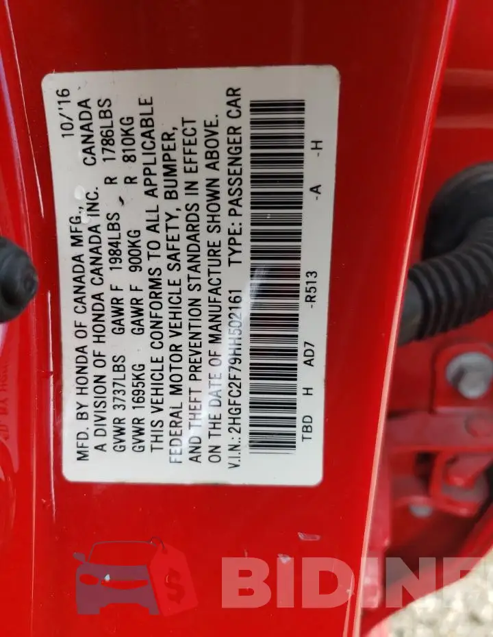 2HGFC2F79HH502161 Photo# 13