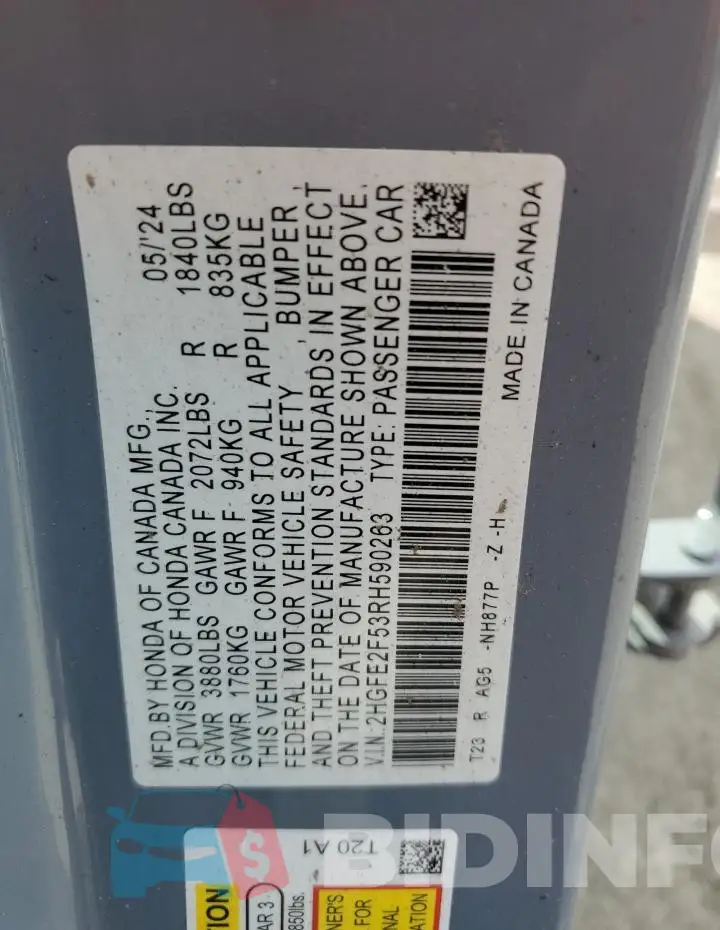 2HGFE2F53RH590263 Photo# 13