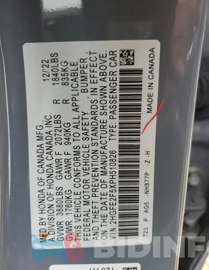 2HGFE2F5XPH510826 Photo# 12